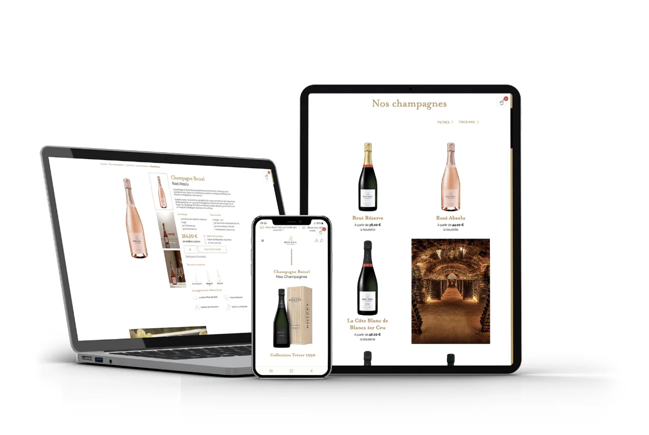 La boutique en ligne Champagne Boizel sur ordinateur, tablette et mobile.