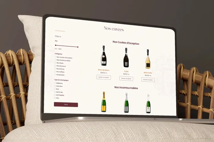 La boutique de Champagne Pascal Walczak sur une tablette