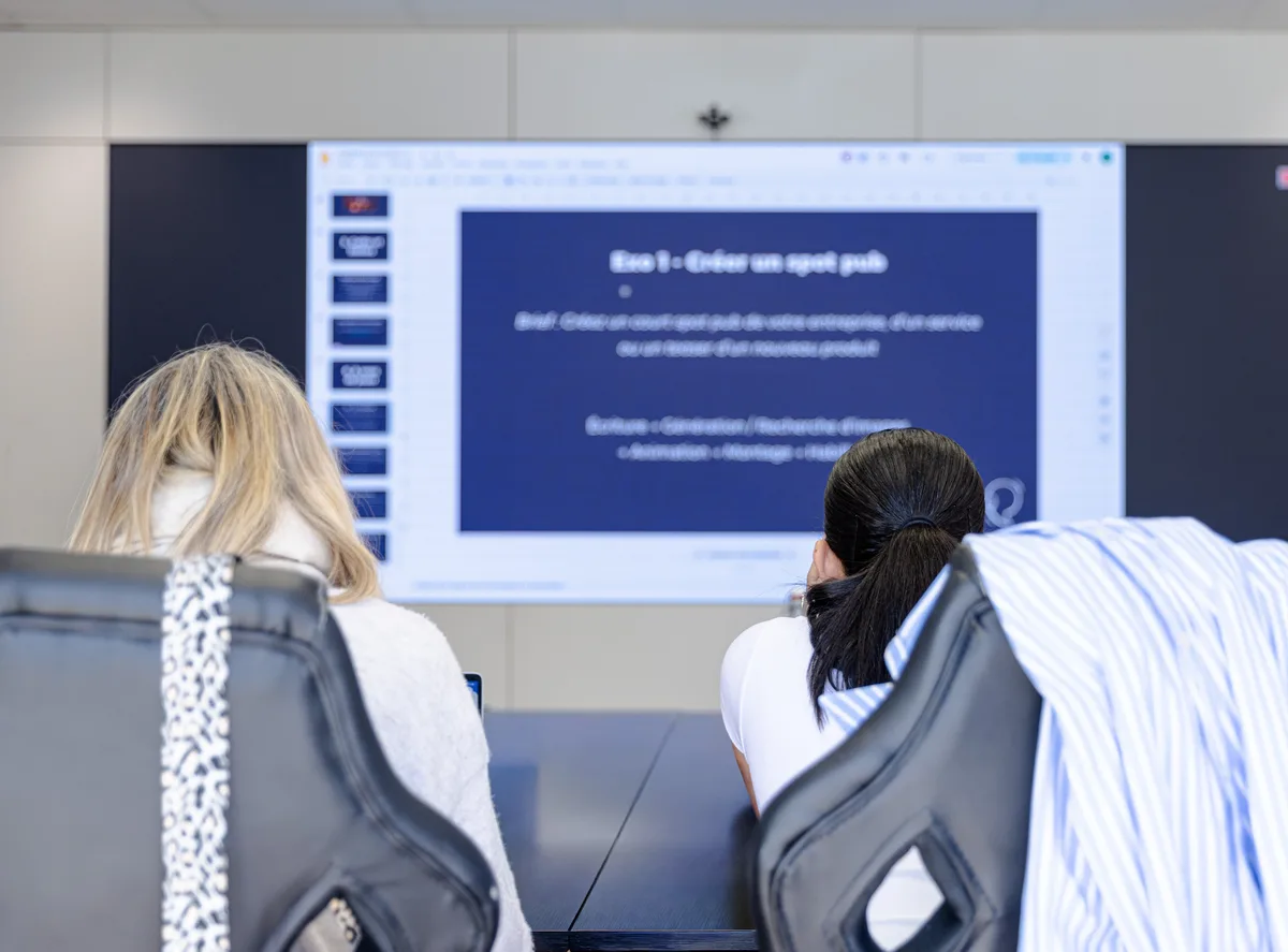 Deux participantes de dos pendant un atelier de formation Zetruc à Troyes, face à l'écran de l'exercice.